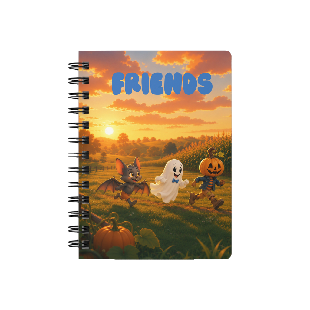 Spiral Journal — "Friends" Halloween Kids Notebook (Pumpkin, Ghost & Bat)