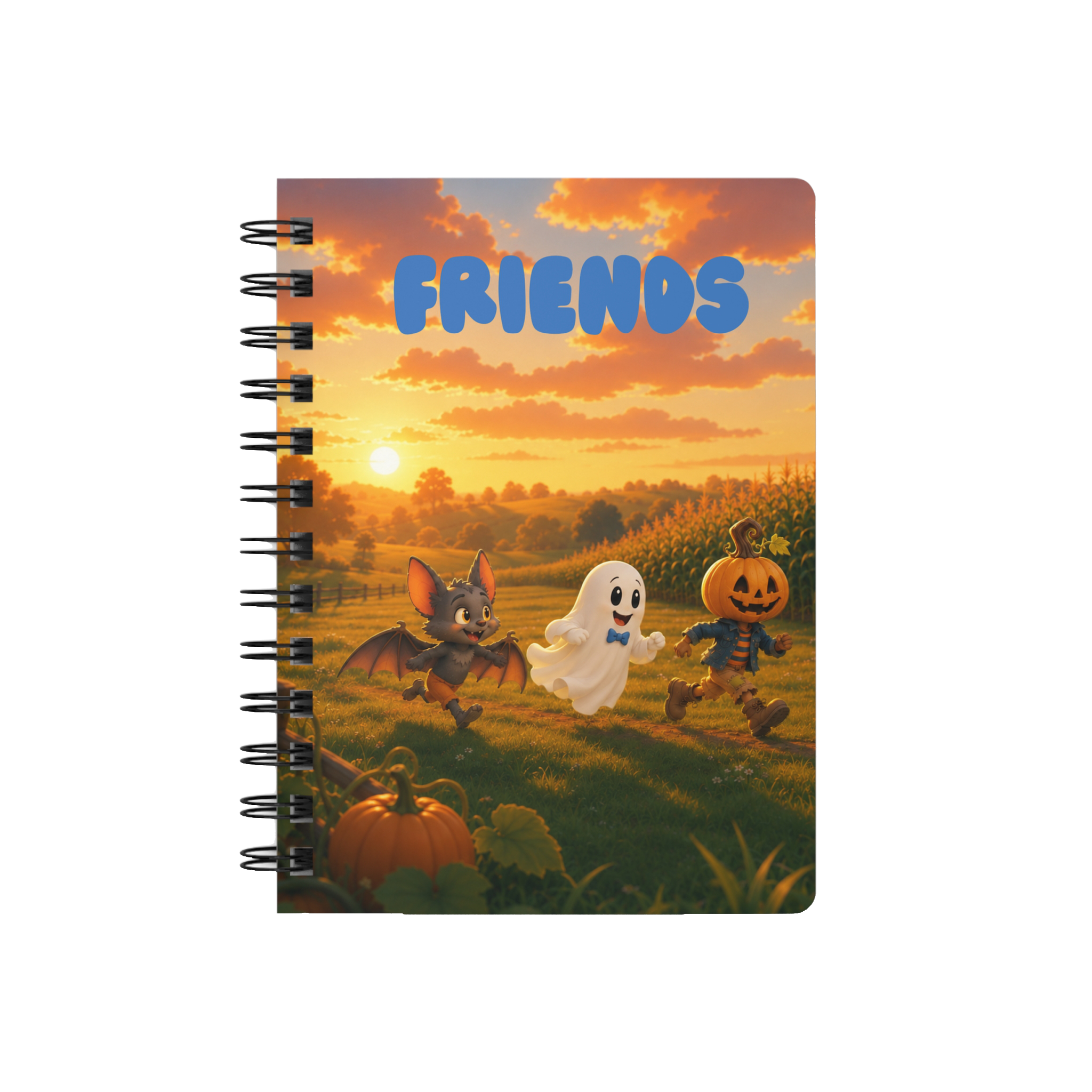 Spiral Journal — "Friends" Halloween Kids Notebook (Pumpkin, Ghost & Bat)
